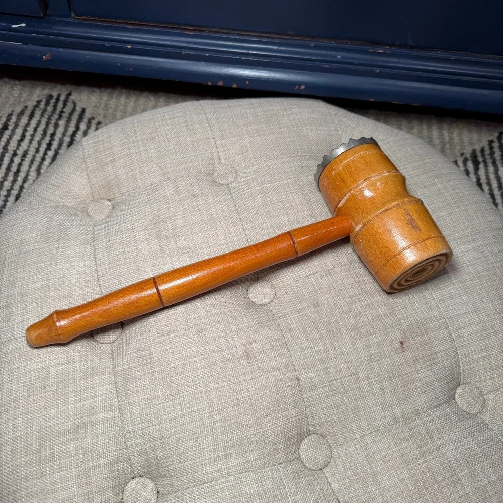 Vintage Dual Face Meat Tenderizer Mallet‎ Wood Handle Farmhouse Kitchen Tool